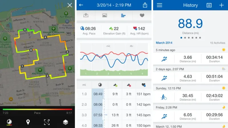 Screenshots of traditional running mobile apps.