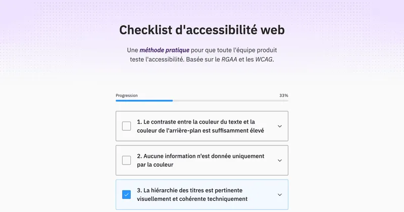 A screenshot of the accessibility checklist website