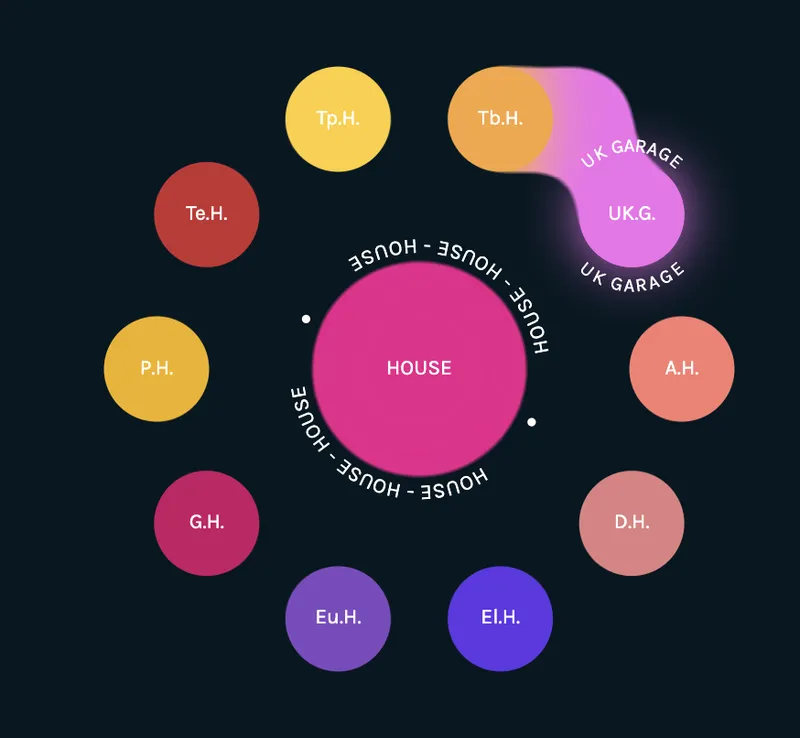 A screenshot of the music type picker in the app