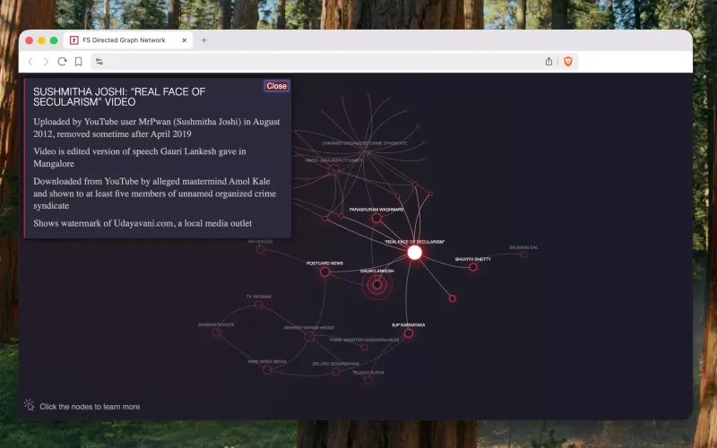 A screenshot of the interactive map app for Forbidden Stories' Gauri Lankesh assassination article