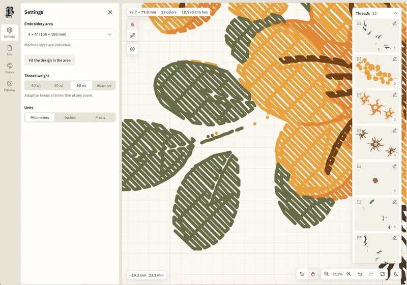 A screenshot of a thread being edited in bayeux.app in light mode