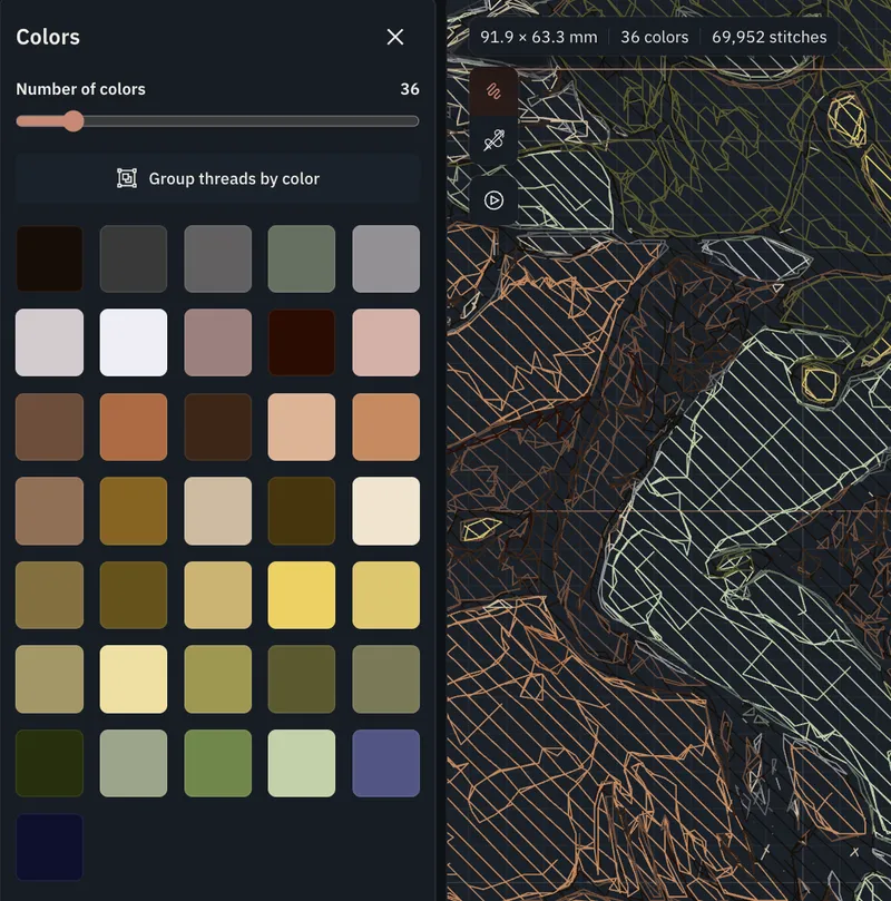 A screenshot of the color reduction tool of bayeux.app